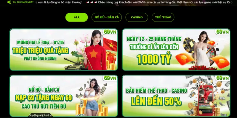 Khuyến mãi 69VN đa dạng, diễn ra liên tục và thưởng cao